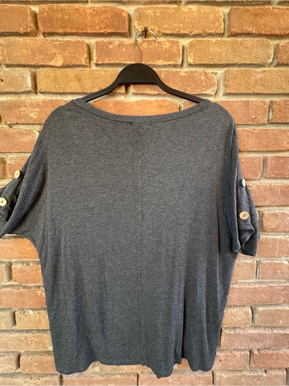 Misia Charcoal Gray Short Sleeve Top with Button-Shoulder Detail - Picture 5 of 5